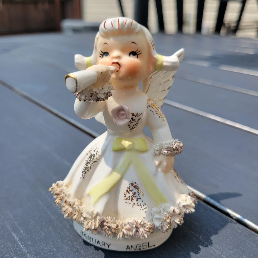 Lefton Exclusive January Girl Angel Figurine ~ Cute! ~ Broken Halo & Wing 😥